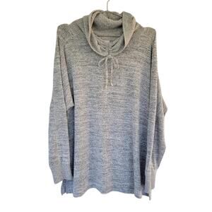 Chicos Sweater Womens Size 1 Large Heather Gray Long Sleeve Cowl Neck Drawstring